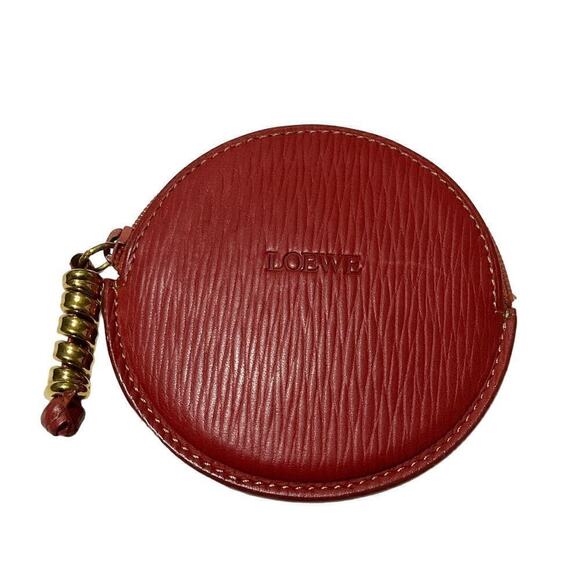Loewe Rare Vintage Round Leather Coin Purse Dark Red - Picture 1 of 9